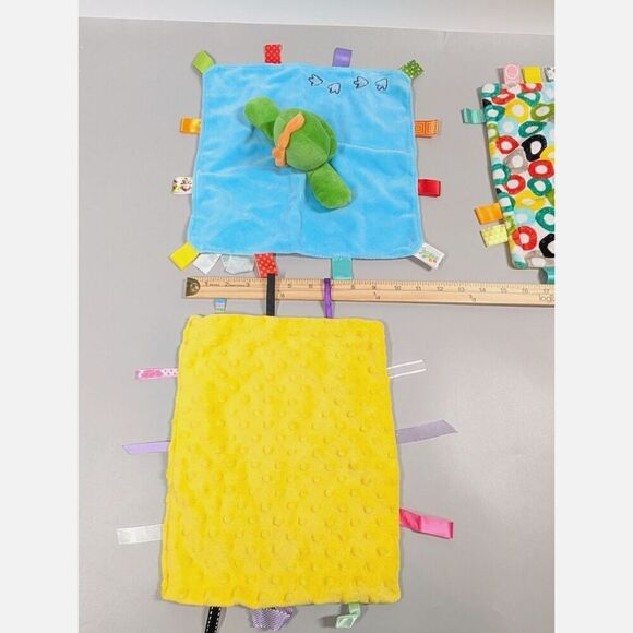 3 Lovey Security Blanket Dinosaur Taggies Bright Starts Rattle Baby Sensory Tag - Picture 11 of 12